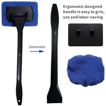 10pcs Car Windshield Cleaning Tool, Windshield Cleaner with 5 Washable and Reusable Microfiber Pads and Extendable Handle, for Auto Glass Wiper (Bule（10pcs）) - size: Bule（10pcs）