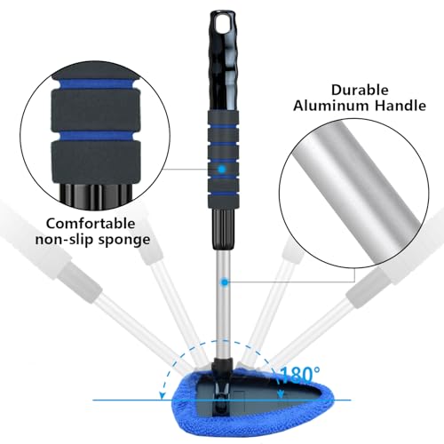 Gven Windshield Cleaner Tool 21" Car Window Cleaner Inside Windshield Cleaning Wand Supplies Interior Glass Care Product Car Accessories with with Extendable Handle& Microfiber Pads