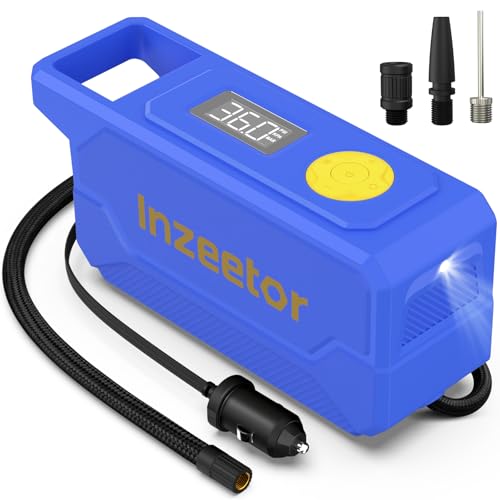Tire Inflator Portable Air Compressor, 12V DC Auto Shutoff Air Pump with Digital Pressure Gauge and Emergency LED Light for Car Tires, Bicycle & Balloons, Blue - color: Blue