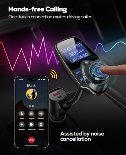 Nulaxy [2026 KM18 Upgraded Version] 48W Bluetooth 5.4 Car Adapter with Fasting Charging Ports [PD 30W & QC3.0 18W], Supports Hands-Free Call, 1.44" Screen Wireless Radio FM Transmitter, Black - color: Black