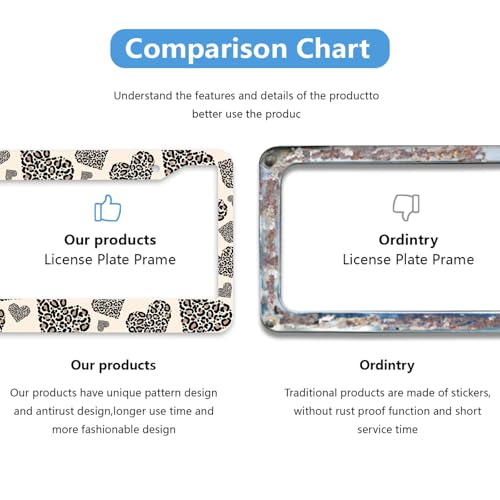 Leopard Print License Plate Frame Boho Cheetah Animal Heart Love Personalise Stainless Steel Funny Design Compatible with Standard License Plate Holder for USA and Canada 6.3 x 12.2 in - color: Leopard Print, size: 6.3 X 12.2 In-1PC