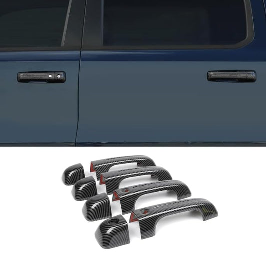 ERIDANUS Auto Accessories Fit for Dodge RAM 1500 2024 2023 2022 Side Door Handle Bowl Frame Cover Trim (Carbon Fiber Style with Smart Key Hole) ABS 8PCS - color: Carbon Fiber Style With Smart Key Hole