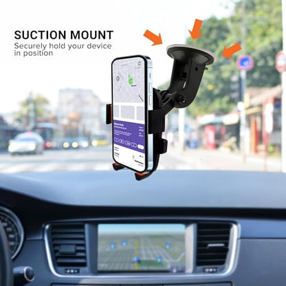 Armor All Phone Mount for Cars, 3-in-1 Phone Holder, Suction Dashboard, Windshield, & Vent Mount, 360° Rotation, Fits iPhone Max, Android, and All Smartphones, 3.5” inch Grip, Quick Release Button