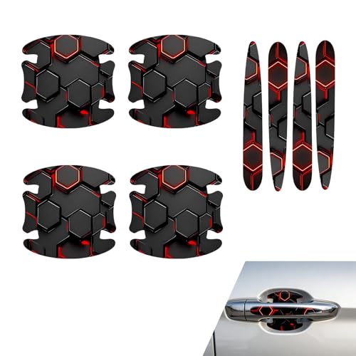 8PCS Car Door Handle Scratch Protectors, 3D Carbon Fiber Door Handle Bowl Sticker, Waterproof Scratch-resistant Self-adhesive Protective Film, Universal for Most Vehicles (Red) - color: Red