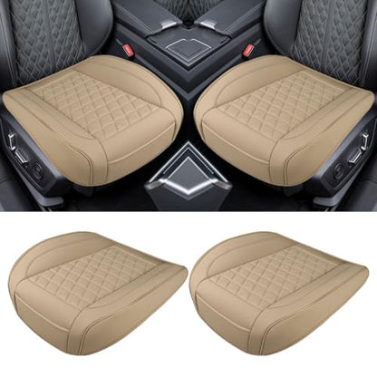 Luxury Faux Leather Car Seat Cover, Anti-Slip Waterproof Universal Front Bottom Seat Protector with Storage Pocket, Triangular Pattern Vehicle Seats Cushion for Sedans, SUVs, Trucks (2PCS&Beige) - color: 2PCS&Beige