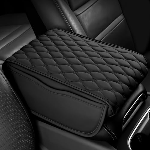 wuyaoyao Car Center Console Cover, 12.13"×8.66"×3.74" Leather Car Armrest Cover with with 2 Side Pockets, Memory Foam Soft Auto Armrest Cushion Pad, Universal Vehicle Arm Rest Protector (Black) - color: Black