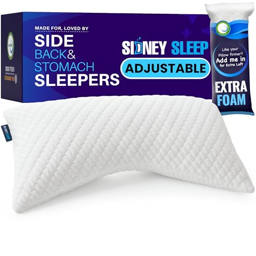 Sidney Sleep Adjustable Curved Pillows for Neck and Shoulder Support with Extra Shredded Fill - Cervical Contour Pillow for Side and Back Sleeper - King Size - 19"x36" CertiPUR-US Certified (White) - color: White, size: King (Pack of 1)