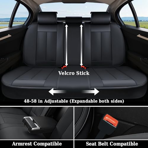 Coverado Car Seat Covers, Back Seat Cover, 3-Pieces Black Rear Car Seat Covers, Waterproof Car Seat Cushion, Car Seat Protector, Leather Seat Cover Seat Protector Universal Fit Most Cars - color: Black