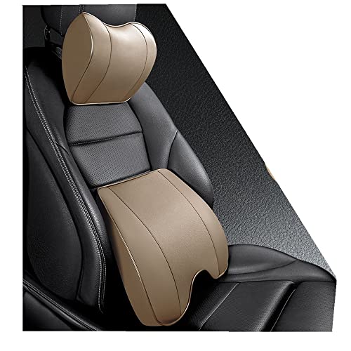 Memory Foam+PU Leather Lumbar Pillow - Car Middle/Lower Back Support Pillow - Suitable for Car Seats, Office Chairs, Recliners, etc. (Beige) - color: Beige