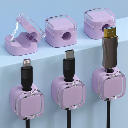 IFNOW 6 Pack Magnetic Cable Clips Cord Organizer Purple Self Adhesive Cord Holder Under Desk Cable Management for Home,Office,Car,Desk,Nightstand - color: Purple, size: 6PCS