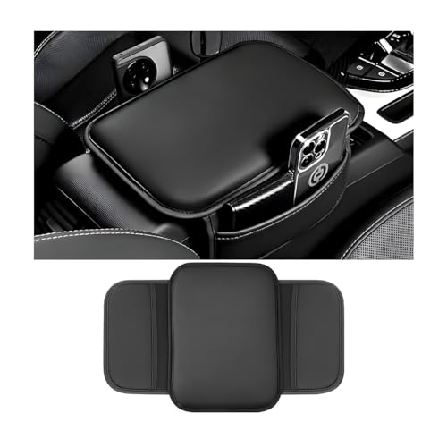 Bittwee Car Center Console Cover, Leather Vehicle Arm Rest Cushion Mat with Storage Pocket, Waterproof Anti-Scratch Auto Interior Armrest Pad Accessiories Universal for SUV, Truck, RV（Black） - color: Black