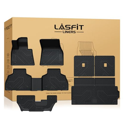 LASFIT Floor Mats&Cargo Mat&Seatback Fit for BMW X7 2019-2025 2026 M50i M60i xDrive40i xDrive50i, All Weather TPE Custom Fit 1st&2nd&3rd Row Full Set Car Mats & Trunk Liner(Only for 7 Seaters), Black - size: 5) X7 7-Seat 2019-2026 | Floor Mats Full Set