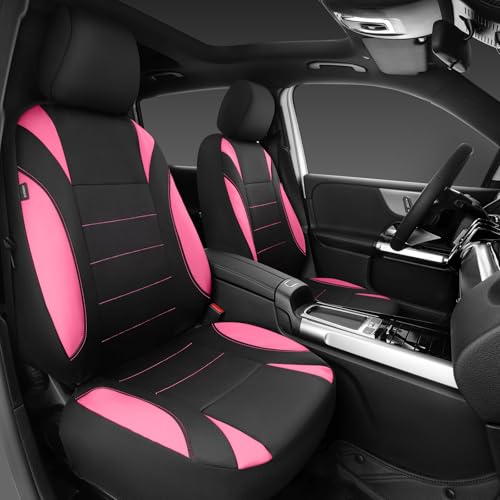 CAR PASS Waterproof Car Seat Covers Front Seats Only with 5mm Composite EVA, Neoprene Car Seat Cover Separate Headrest Cover, Quick Setup Universal Fit for Car SUV Trucks,Airbag Compatible Black Pink - color: Pink Black Front