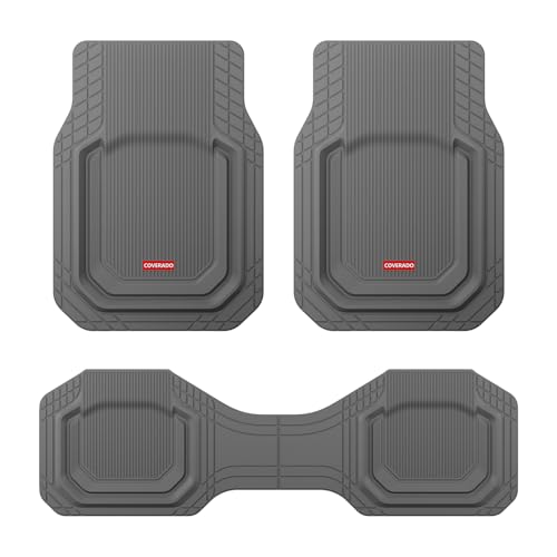 Coverado Heavy Duty Car Floor Mats, Deep Dish Car Mats Full Sets, Durable Waterproof Floor Mats, Trim to Fit Automotive Mats, Universal Car Accessories for Cars SUV Trucks Sedans Vans, Gray, 3pcs - color: Gray