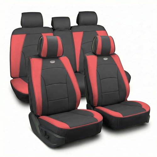 FH Group Ultra Comfort Highest Grade Faux Leather Full Set Cushion Pads Car Seat Covers for Front and Rear– Universal Fit for Cars Trucks & SUVs (Burgundy/Black) - color: Burgundy, style: Full Set