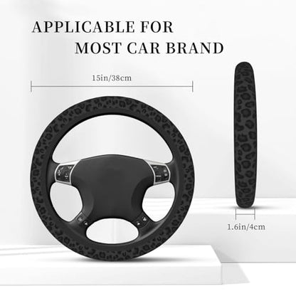 KARREAL Black Leopard Print Cheetah Elastic Steering Wheel Cover, Non-slip Breathable Neoprene Steering Wheel Covers, Women Leopard Car Accessories, Universal 15 Inch Fit Auto, Suvs, Truck - color: Black Leopard print