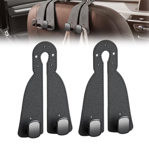 Headrest Hooks for Car, 2026 New Leather Headrest Hooks for Car, Multifunctional Double Hook Holder for Convenient Storage, Auto Hooks Organizer for Handbag Purse Coat Bags (Black,2) - color: Black,2