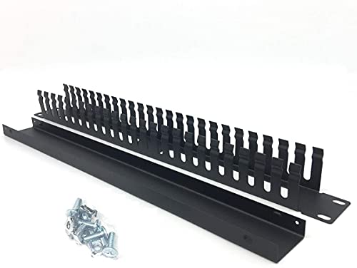 2 Pack 1U 19 Inch Cable Manager Horizontal Rack Mount 24 Slot Metal Finger Duct Wire Organizer with Cover and Mounting Screws for Server Rack, Black(24S2P)