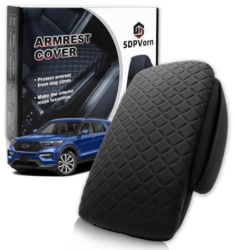 Center Console Cover for Ford Explorer Arm Rest Lid, Diamond Quilted Armrest Pad with 1-Inch Comfort Lift (2020-2026)
