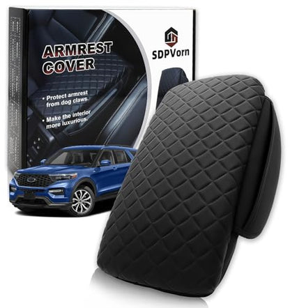 Center Console Cover for Ford Explorer Arm Rest Lid, Diamond Quilted Armrest Pad with 1-Inch Comfort Lift (2020-2026)