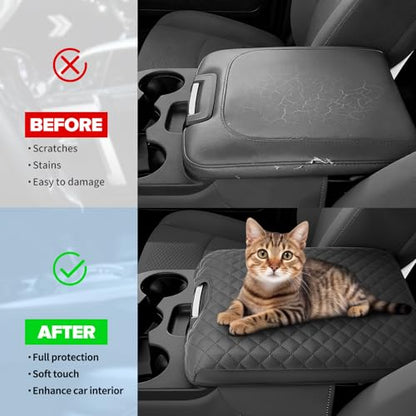 Center Console Armrest Cover for 2013-2018 Ram 1500 & 2013-2024 Ram 2500/3500/1500 Classic Model (ONLY for Jump Seat Console), Premium Leather Car Console Cover - size: 2013-2018 Ram 1500 (Jump Seat Console)