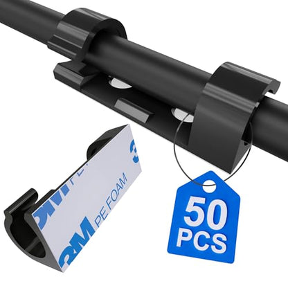 CableGeeker 50Pcs Adhesive Cable Clips, Cord Management Clips Wire Holders for Cords Cable Holder Clip Cable Management Clips for Under Desk/Car/Wall/TV/PC/Ethernet Cable (Black) - style: Adhesive Round Cable Clips 50Pcs