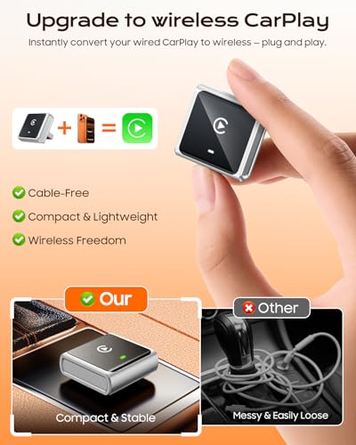 Houflody Wireless CarPlay Adapter for Apple iPhone iOS 10+, (2026 Upgrade) Mini Aluminium CarPlay Adapter Converts Wired to Wireless, Plug & Play, Auto Connect Fast and Stable, with USB-C, Silver - color: Silver