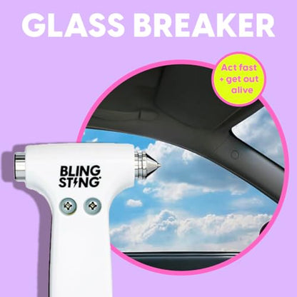 BLINGSTING Glammer Safety Hammer - Emergency Automotive Escape Hammer Tool, Seat Belt Cutter & Car Window Break Tool - White & Silver, 2 Count - color: White & Silver