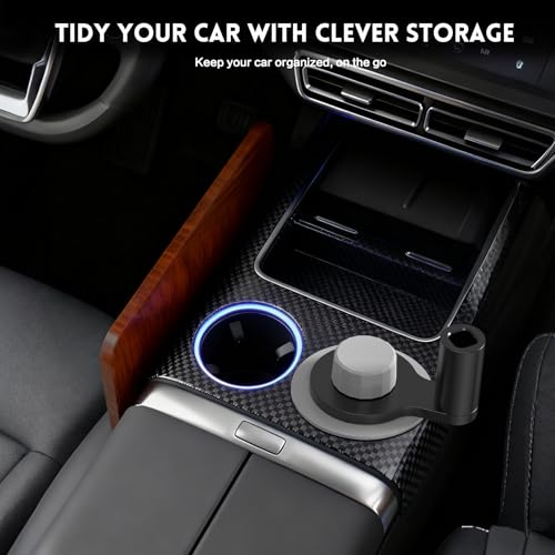 360° Rotation Car Desk for Laptop, Height-Adjustable Cup Holder Table, Wooden Car Food Tray & Laptop Mount Compatible with Tesla Model Y/3/S, Ford F150/Explorer/Maverick & Most Vehicles (Warm Walnut) - color: Warm Walnut