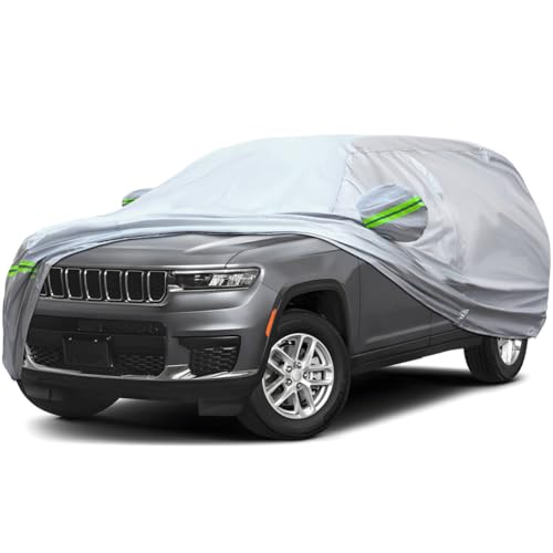 KEYOOG 6-Layer Full Car Cover is All-Weather Waterproof, Universal in All Seasons, Snow Prevention, Rainproof, Acid Rainproof, Sunscreen, Ultraviolet-Proof, Fit SUV 214"-236" Green Reflective Strip - color: Green reflective strip, size: 16/ S-3XL For SUVs