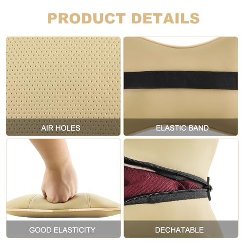 2 Pack Car Neck Pillow PU Leather Automotive Headrest Pillow for Car Support Neck Pain Relief Universal Car Pillow (Beige) - color: Beige