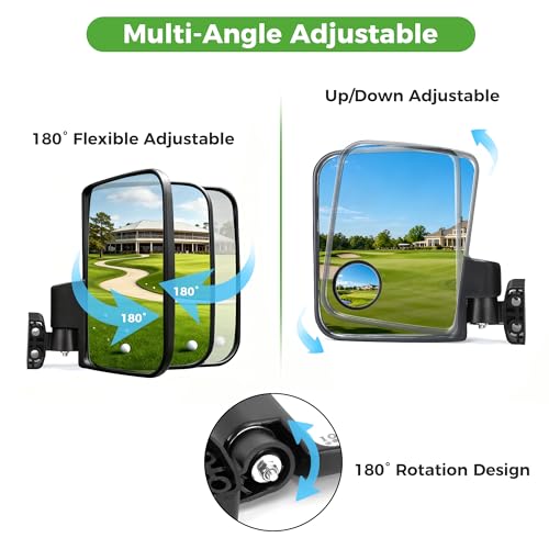 10L0L Golf Cart Mirror No Drilling Side Mirrors with Blind Spot Mirrors Universal for Yamaha, Club Car, EZGO, Folding Side Rear View Mirrors Adjustable 180 Degree HD Glass - style: Side Mirrors & Blind Spot Mirrors