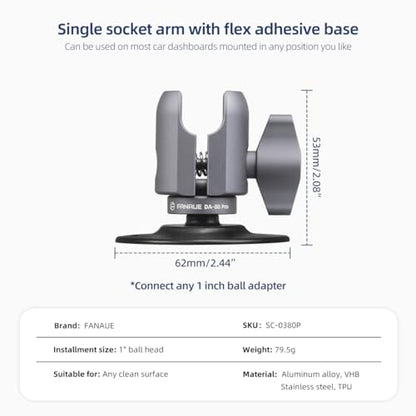FANAUE SC-0380P Single Socket Arm Flex Holder Adhesive Base for RAM Mounts 1 inch Ball Head and Motorcycle Phone Mount, VHB Sticky Adhesive can Mounted on Windshields, Dashboards ect Car Accessories.