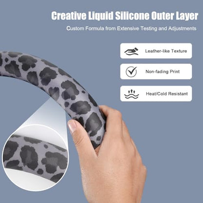 Black Leopard Print Steering Wheel Cover with Silicone Inner Ring, Non-Toxic, Odorless Silicone Leather with Non-Fading Pattern for Men Women, Universal 14.5 to 15 Inch (Black Leopard Print) - style: Black Leopard Print
