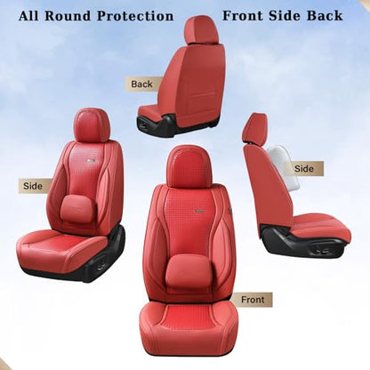 Coverado Seat Covers, Car Seat Covers Front Seats, Waterproof Nappa Leather Auto Seat Cover with Lumbar Head Pillow, Red Seat Covers Carseat Cover Universal Fit for Most Cars - color: Red（Pillow）, size: Front