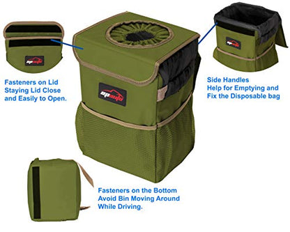 EPAuto Waterproof Car Trash Can with Lid and Storage Pockets, 2.5 Gallon Leakproof, Green - color: Green