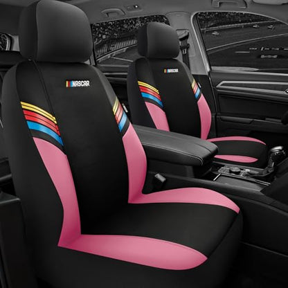 NASCAR Car Seat Covers, Pink Leather and Mesh Seat Covers, Universal Fit Front Seat Covers for Cars with Airbag-Compatible Design, Durable Racing-Inspired Car Interior for Cars, Trucks & SUVs - color: Pink