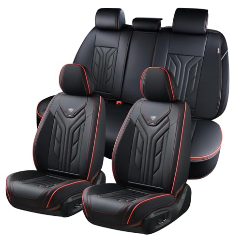 Coverado Seat Covers, Car Seat Covers Full Set, Leather Seat Covers for Cars, Automotive Seat Covers Car Seat Protector Car Accessories Fit for Most Sedans SUV Pick-up Truck(Black&Red) - color: Black&Redline, size: FullSet