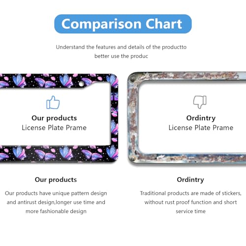Butterfly Purple License Plate Frames 2pc Butterfly Purple License Plate Frames Butterflys Steering Wheel Cover Steering Wheel Cover Cars Aluminum with Fits Standard Us Ca Vehicles - color: Butterfly Purple