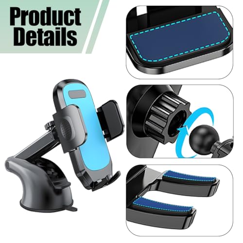 Car Phone Holder, Strong Suction Cup Vehicle Windshield Dashboard Air Vent Cellphone Mount, 360° Rotating Adjustable Smartphone Holder, Universal Automotive Accessories (Blue) - color: Blue