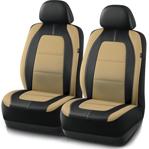 Road Comforts Car Seat Cover, Leather Car Seat Covers, Front Low Back Sport Seat Covers, Airbag Compatible, Universal Fits for Most Cars (Beige) - color: Beige Front Seat, size: Front Seat