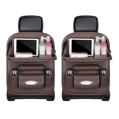 povtii 2 PCS Car Seat Back Pocket, Waterproof Leather Auto Back seat Organizer for Kids, Upgraded Car Organizer with Tablet Holder Pockets, Universal Interior Car Accessories (Coffee) - color: Coffee