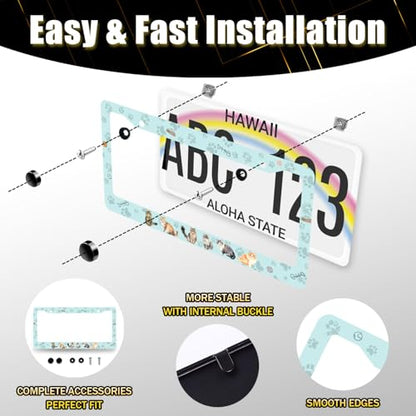 Cat Paw Prints License Plate Frame Colorful Animals Cats License Plate Holders Pet Funny Stainless Steel Car Bracket 2 Hole with Screws Universal Auto Accessory License Plate Frames 6.2x12.2 Inch - color: Animals Cats Pet Paw Prints
