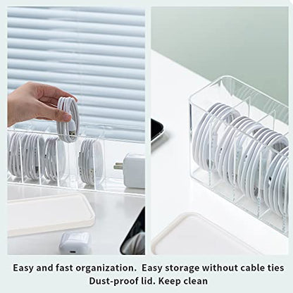 Charger Cable Cord Storage Organizer Box - 2 Pack With Lid - Easy Storage Without Cable Ties - style: Stackable