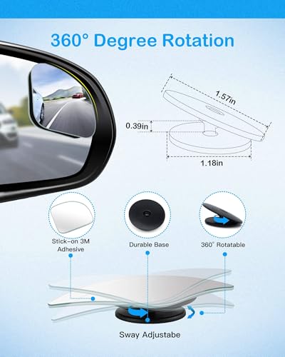 CUNCUI 2pcs Fan Shaped Blind Spot Mirror, 360 Degree Adjustabe HD Glass Blind Spot Mirrors, Frameless Convex Rear View Mirror, for any Car, Van, Suv and Trucks. - size: 1.97in(Fan shaped)