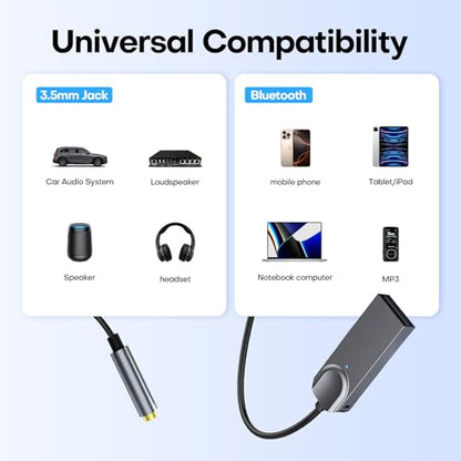 Bluetooth 5.3 to Aux Adapter for Car,USB 3.5mm Female BT Receiver,Aux to Bluetooth Adapter,Compatible with Wired Speaker,for Hands-Free Call,Voice Navigation,Music - size: m02