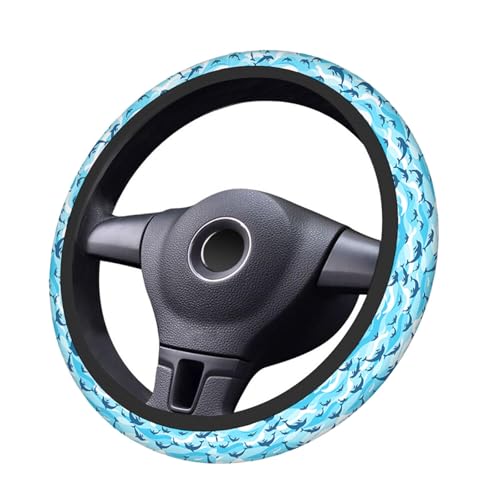 Swono Swimming Dolphin Steering Wheel Cover Cartoon Swimming Dolphin On Sea Wave Blue Background Universal 15 Inch Auto Car Steering Wheel Covers SUV Anti Slip Wheel Wrap Protector for Men Women - color: multi-060
