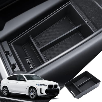 for BMW X5/X6/X7 Center Console Organizer 2020 2021 2022 2023 2024 2025 2026 BMW X5/X6/X7 Accessories Armrest Tray Middle Storage Box Insert Container Durable ABS Plastic - size: for 2020-2026 BMW X5/X6/X7