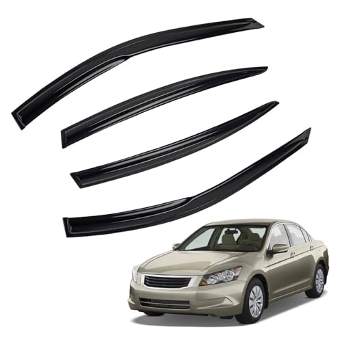 4pcs JDM 3D Wavy MU Style Window Visors Compatible with 2008-2012 Honda Accord 4-Door Sedan, Front+Rear Left+Right Outside Mount Type Dark Smoke Tint Tape-On Side Sun Rain Guards Set of 4 - size: 2008-2012 Honda Accord