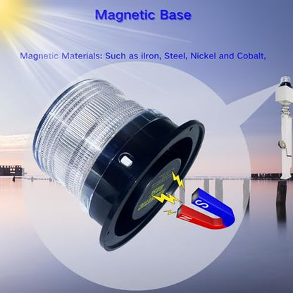 Cloud Fire LED Anchor Light for Boat Yacht, Magnetic Solar Powered Navigation Lamp, IP65 Waterproof & Dustproof, Strobe Warning Light, PC Material,4 Modes (Flashing, Strobe, Steady,Rotation), White - color: White light